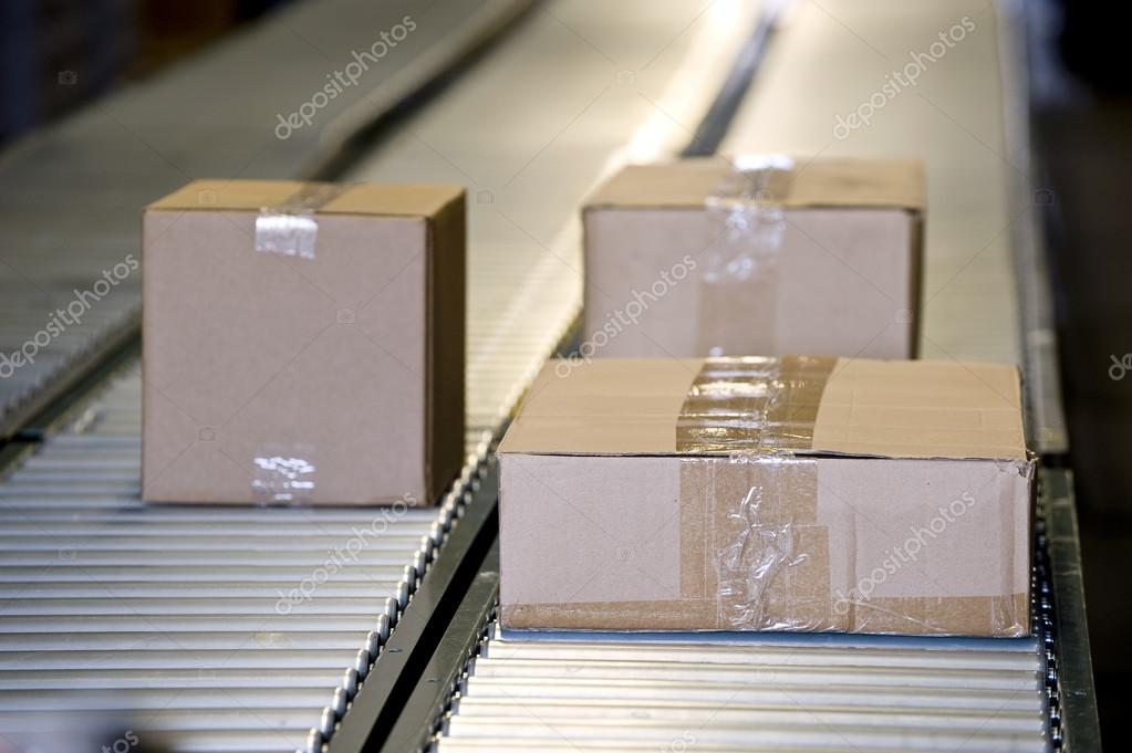 Shipping Boxes On Conveyor Belts